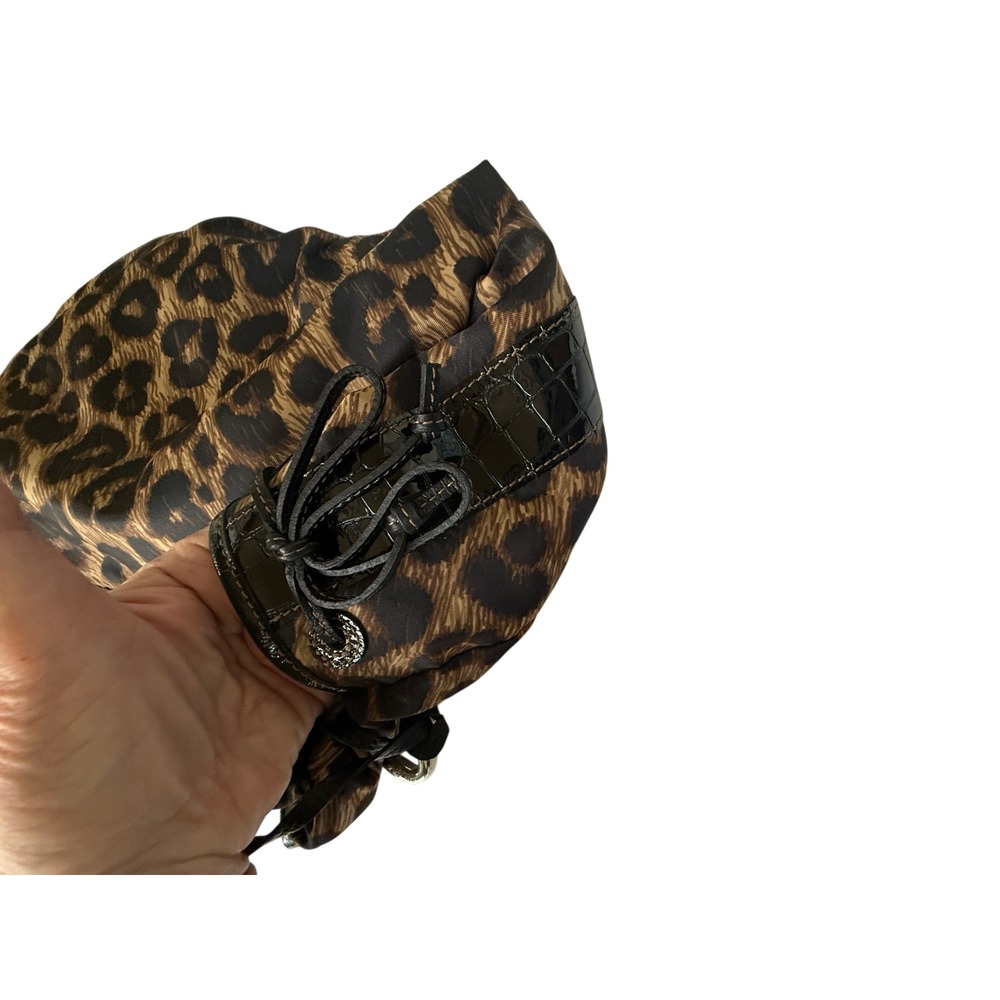 VTG Brighton Leopard Print Nylon Hobo Bag Braided Leather Handle Silver Y2K - Picture 14 of 16